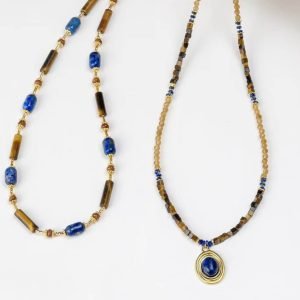 Tiger eye stone and Lapis Lazuli Necklaces Set